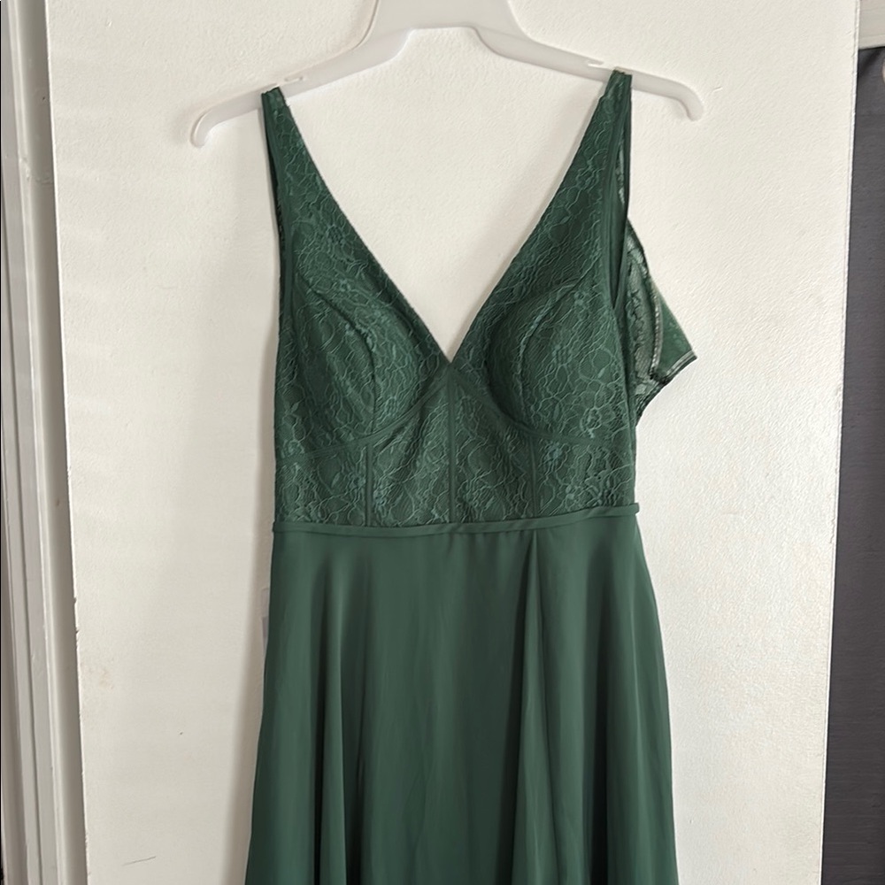 Azazie Jennie Green Lace Dress